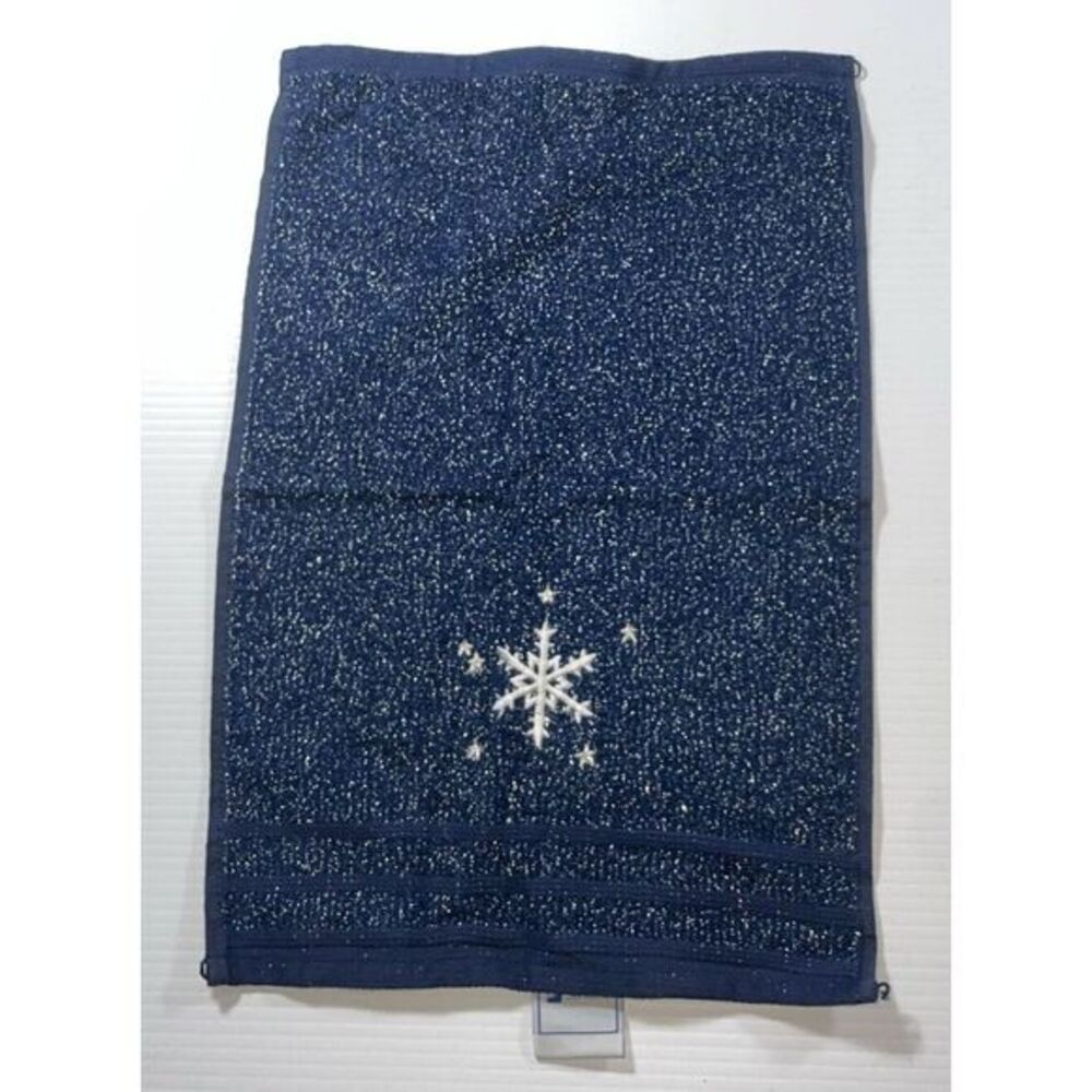 Vtg. Santens Christmas Embroidered Snowflake Blue Towel‎ NWT 11x18"